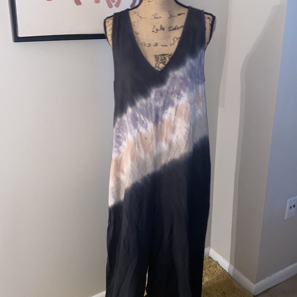 Navy Blue and Cream Dyed Wide Leg Jumpsuit